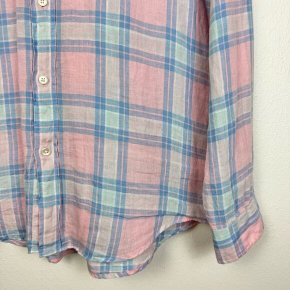 Vineyard Vines | Classic Fit Tucker Pink Blue Plaid Linen Button Down Shirt - Picture 4 of 7
